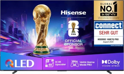 Hisense 100E7Q PRO TV, 100 Inches, 4K UHD QLED, Smart TV, 144Hz Game Mode Pro, Filmaker Mode, AMD FreeSync Premium, AI HDR Upscaler, Built in Subwoofer, Dolby Vision IQ & Atmos, Voice Control (2025)